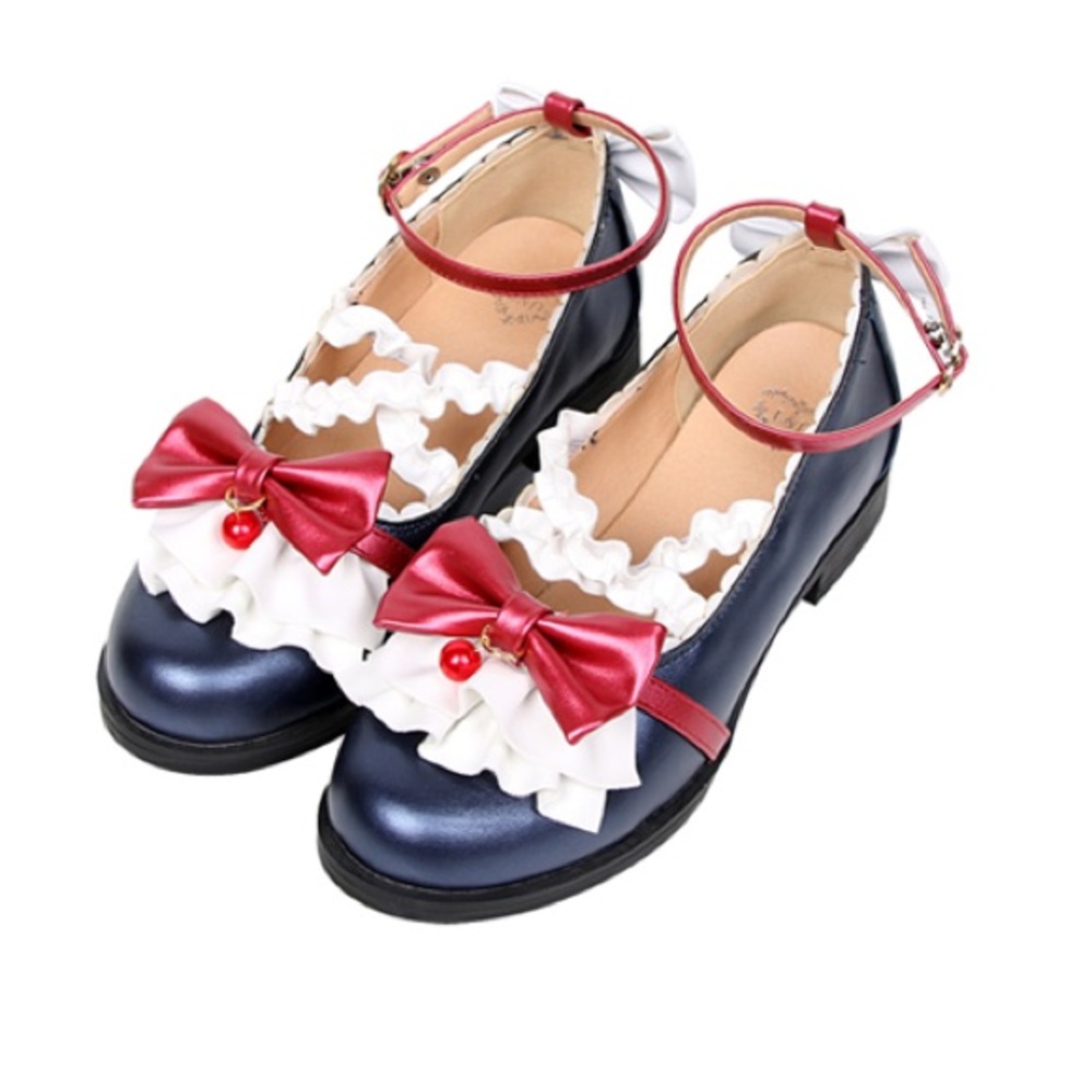 Cute Ruffle Red Bowknot Sweet Lolita Low-heel Shoes